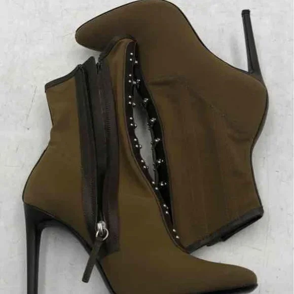 Giuseppe Zanotti Janice BUSTIER MESH Corset HEELED BOOTS in Olive Green - Picture 6 of 11